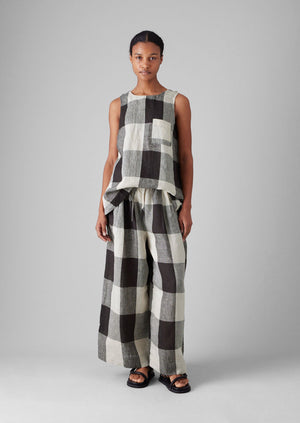 Macro Gingham Lightweight Linen Tank | Ecru/Charcoal