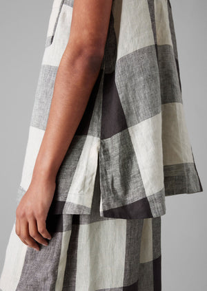 Macro Gingham Lightweight Linen Tank | Ecru/Charcoal