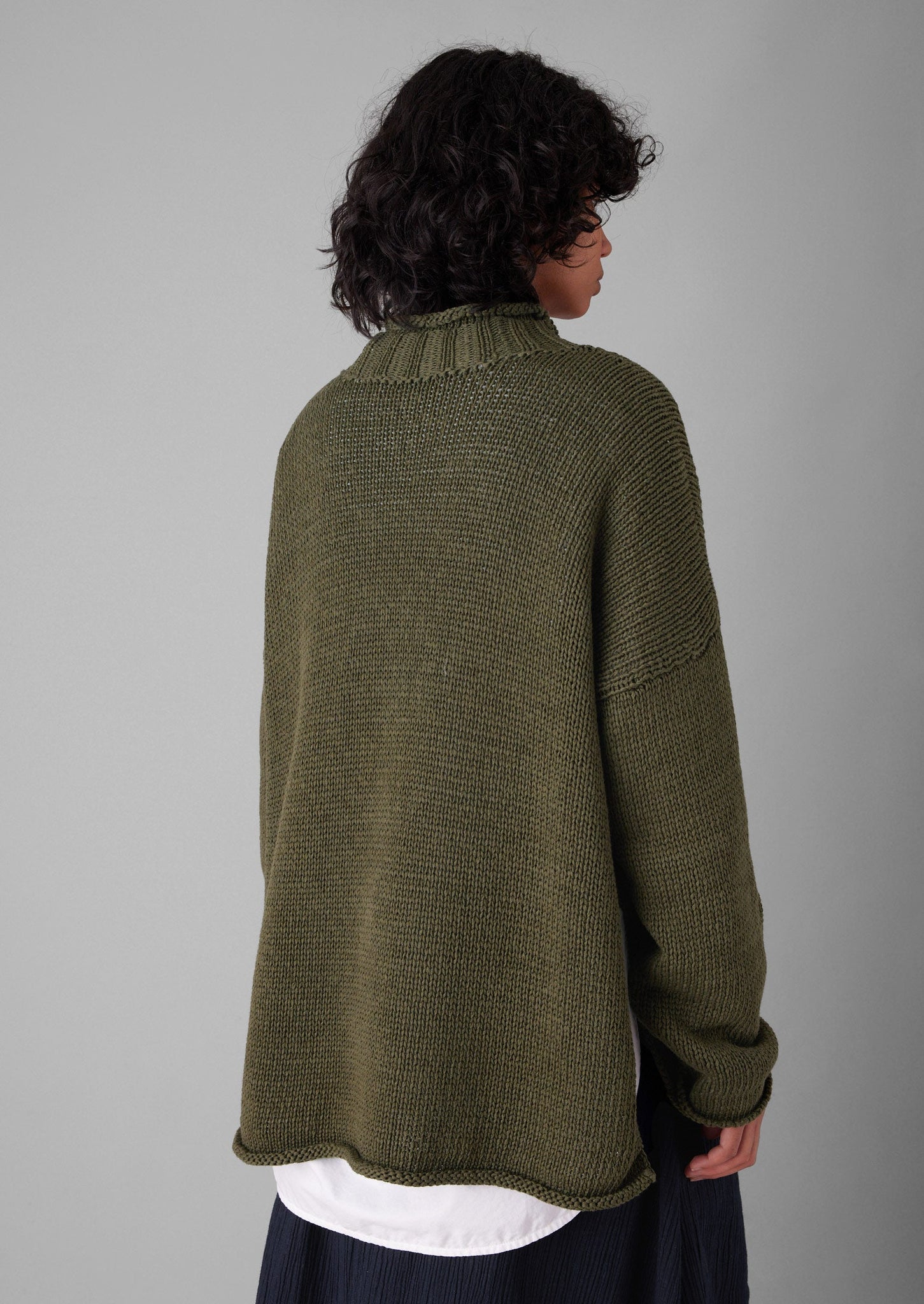 Textured Cotton Easy Sweater | Darkest Olive