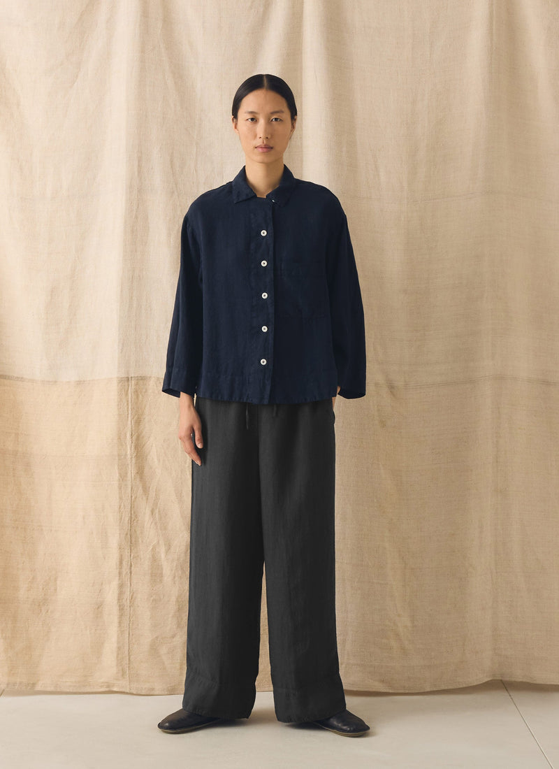 Garment Dyed Linen Shirt | Midnight