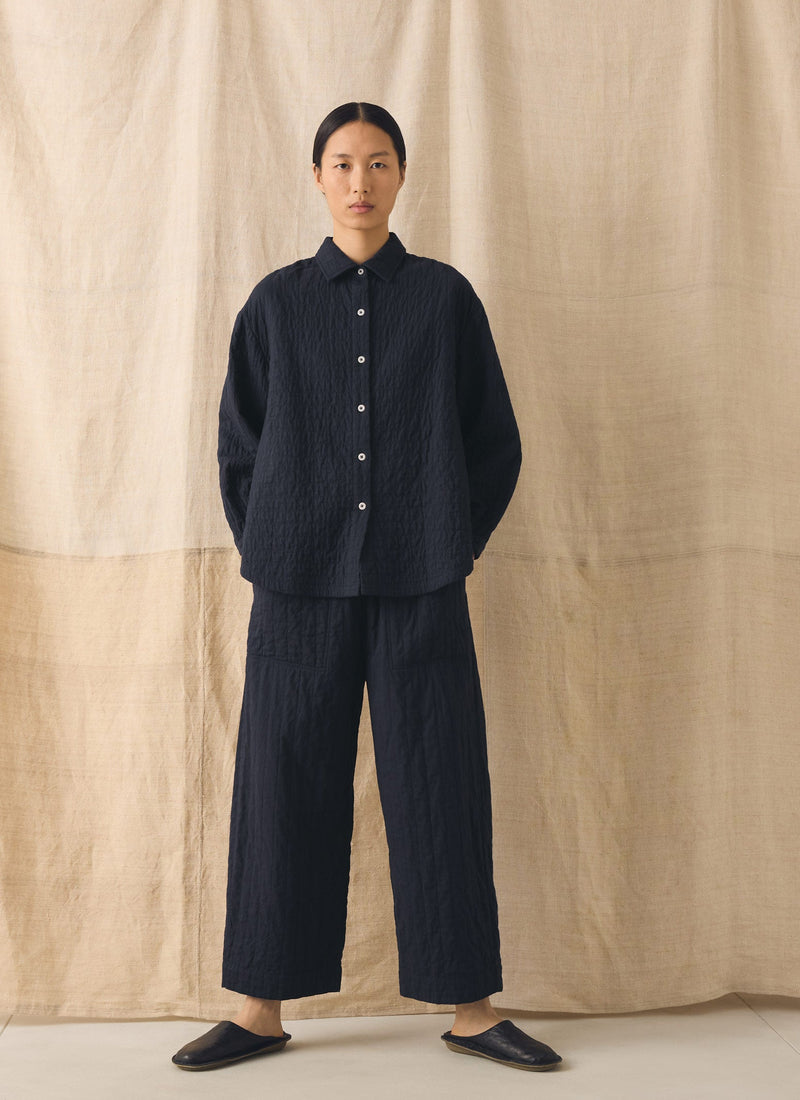 Quilted Cotton Shirt | Indigo Blue