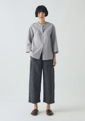 Fine Stripe Cotton Tie Shirt | Ecru/Slate