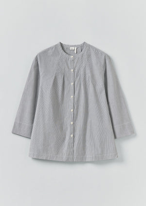 Fine Stripe Cotton Tie Shirt | Ecru/Slate