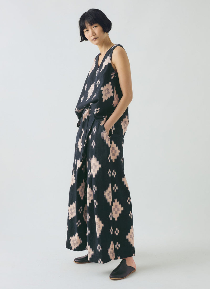 Fugue Ikat V-Neck Tank | Midnight/Sand
