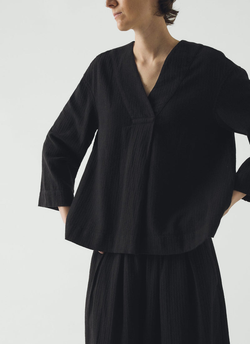 Brushed Linen Cotton Herringbone Top | Slate