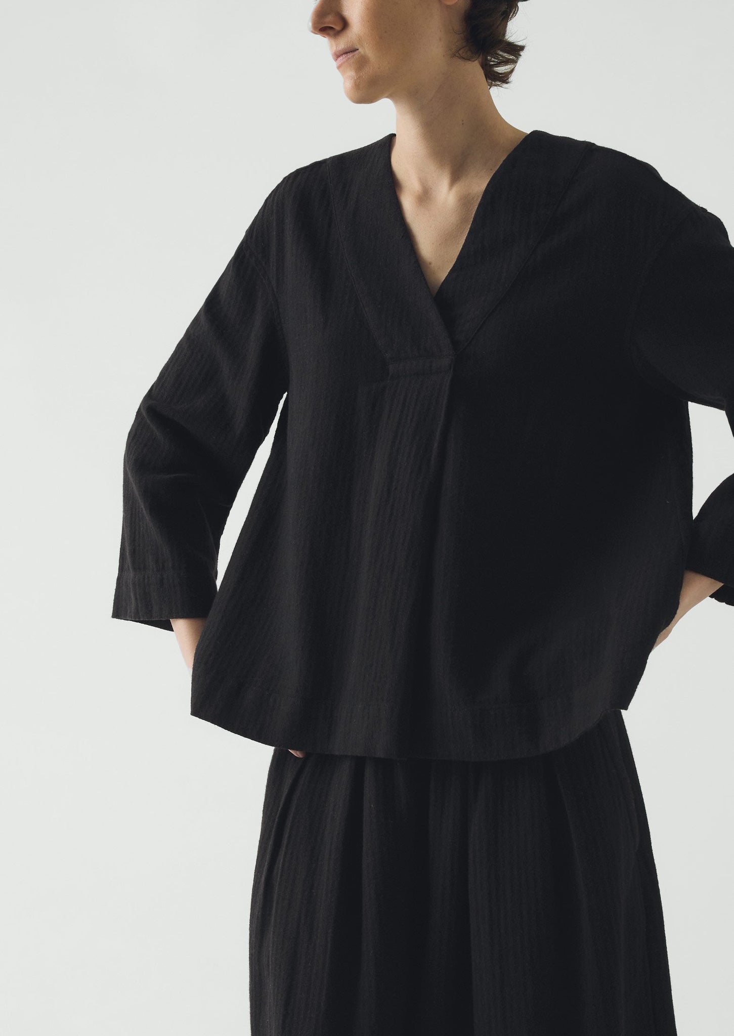 Brushed Linen Cotton Herringbone Top | Slate