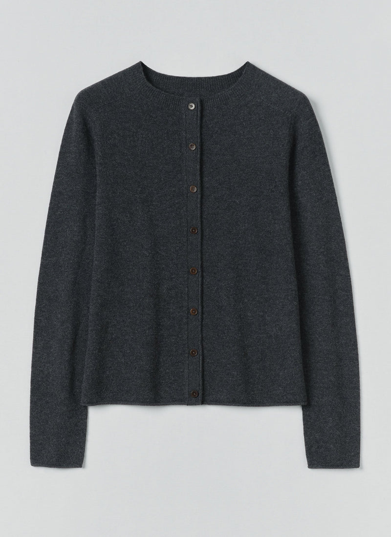 Wool Cashmere Neat Cardigan | Charcoal