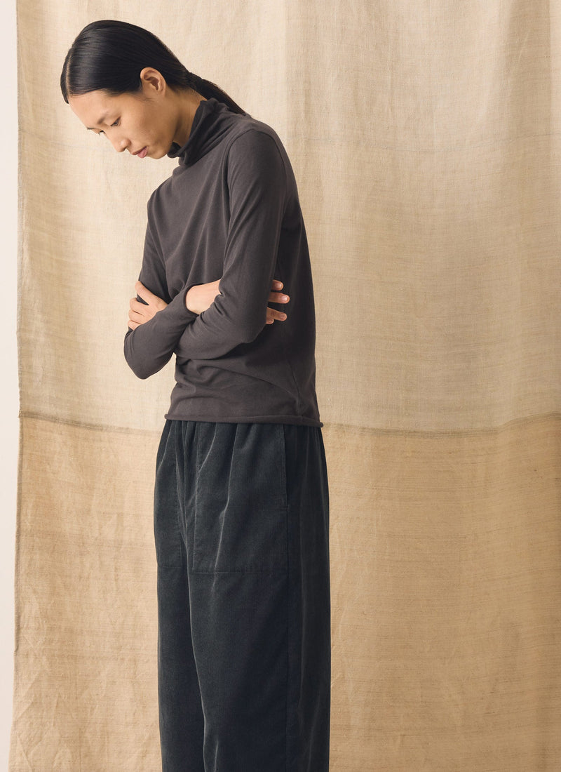 High Neck Soft Cotton Tee | Soft Charcoal