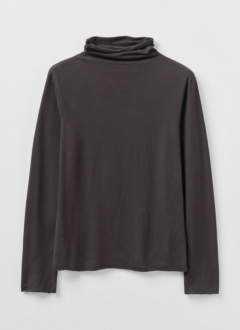 High Neck Soft Cotton Tee | Soft Charcoal