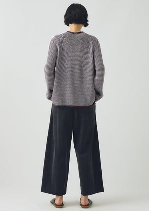 Stripe Linen Cotton Sweater | Brown Ochre/Periwinkle