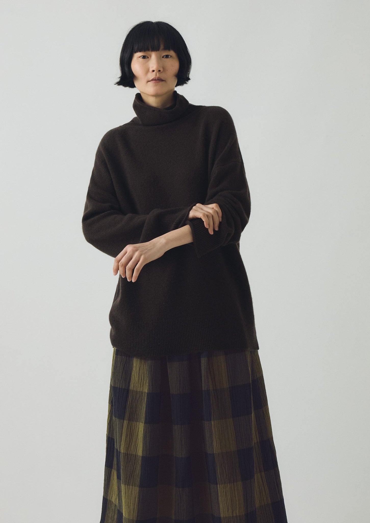 Roll Neck Wool Cashmere Sweater | Brown Umber