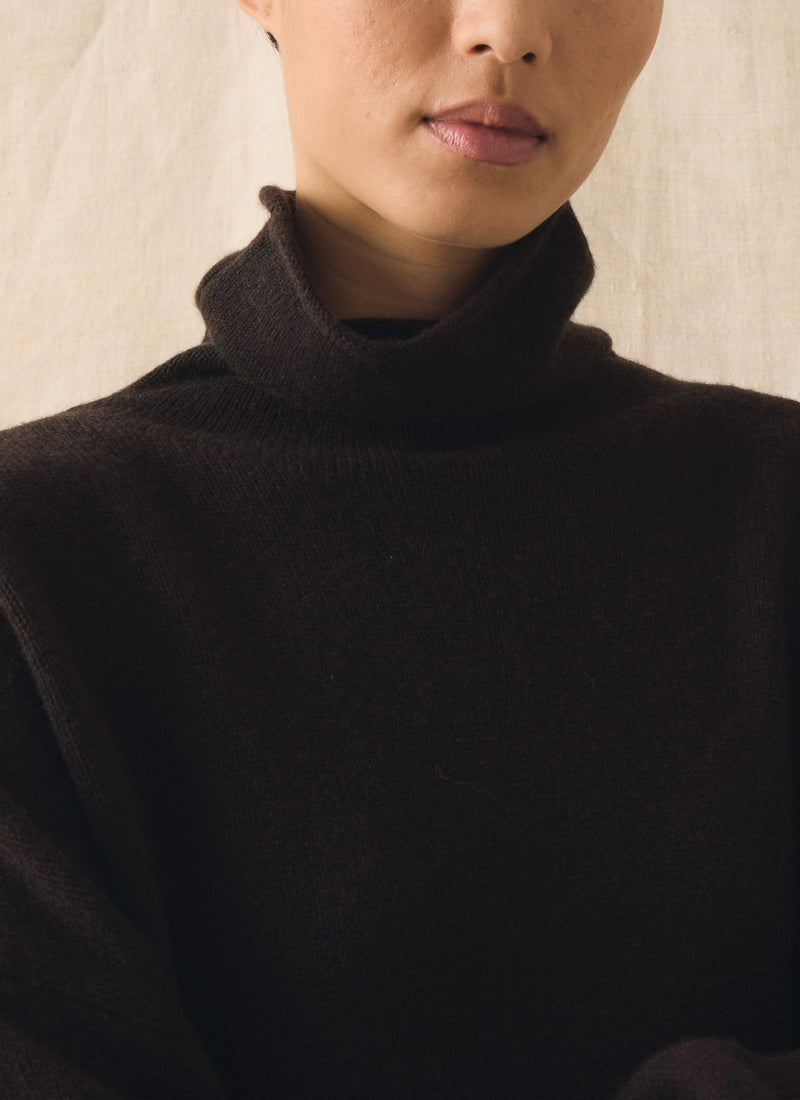 Roll Neck Wool Cashmere Sweater | Brown Umber