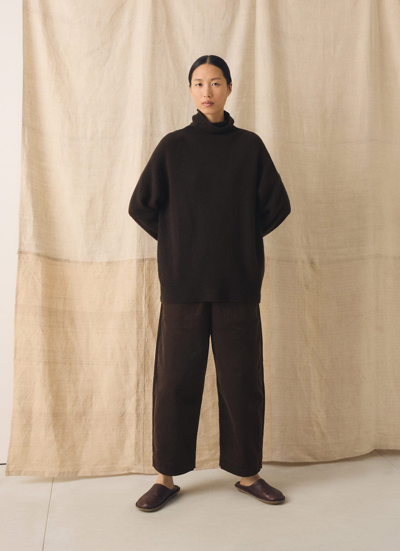 Roll Neck Wool Cashmere Sweater | Brown Umber