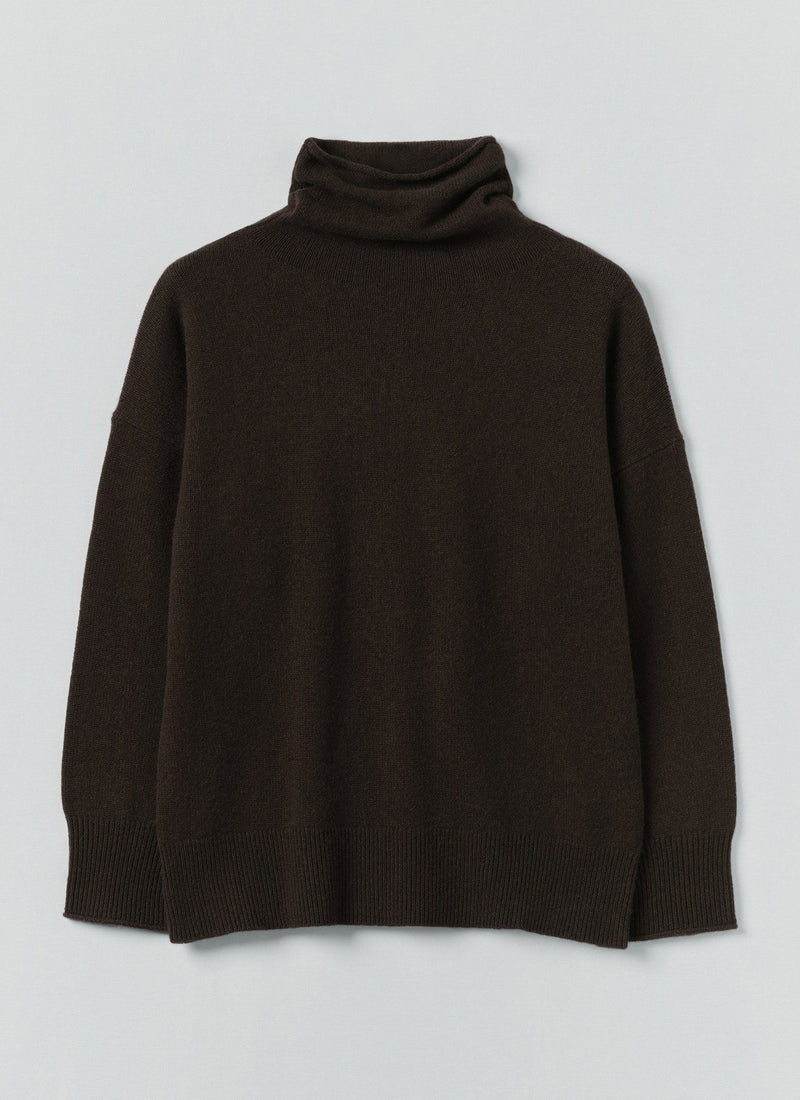 Roll Neck Wool Cashmere Sweater | Brown Umber