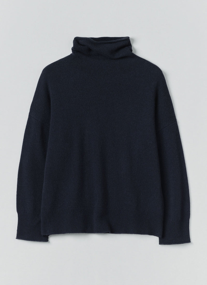 Roll Neck Wool Cashmere Sweater | Ink Blue