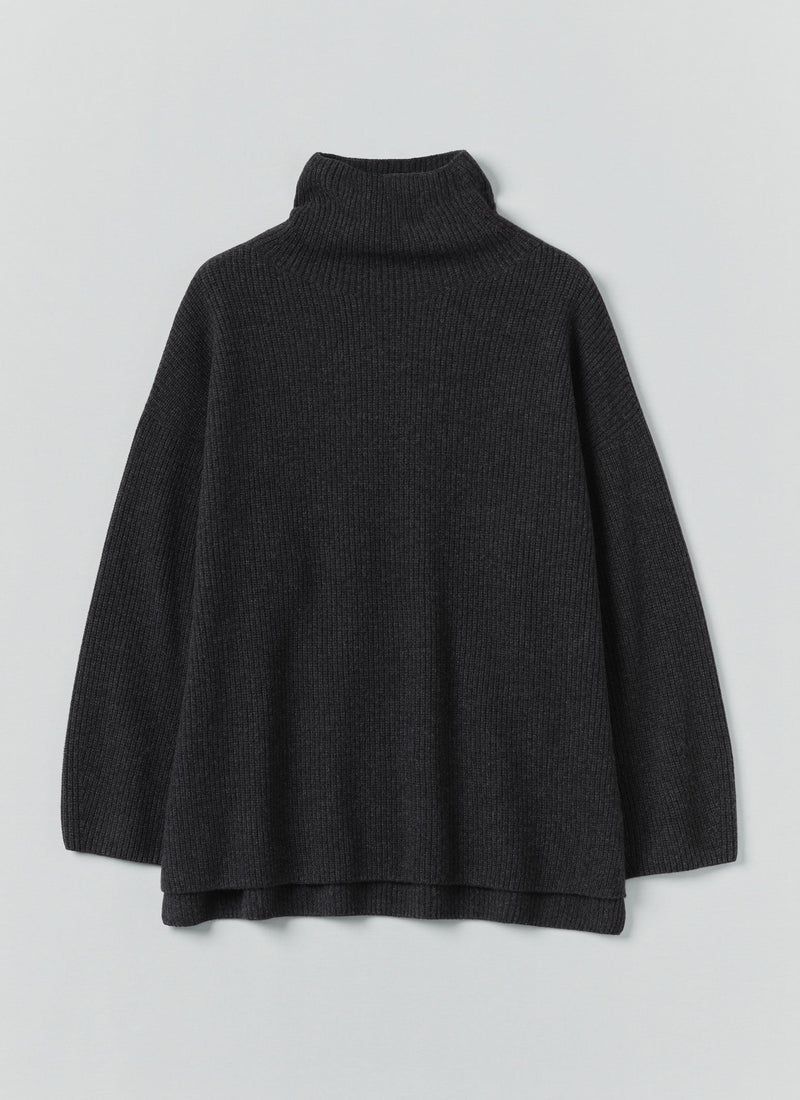 Wool Cashmere Oversized Ribbed Sweater | Charcoal
