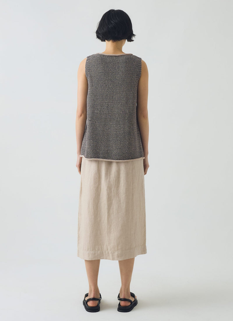 Stripe Linen Cotton Knitted Tank | Navy/Putty