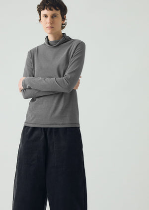 Stripe Cotton High Neck Tee | Dark Navy/Ecru