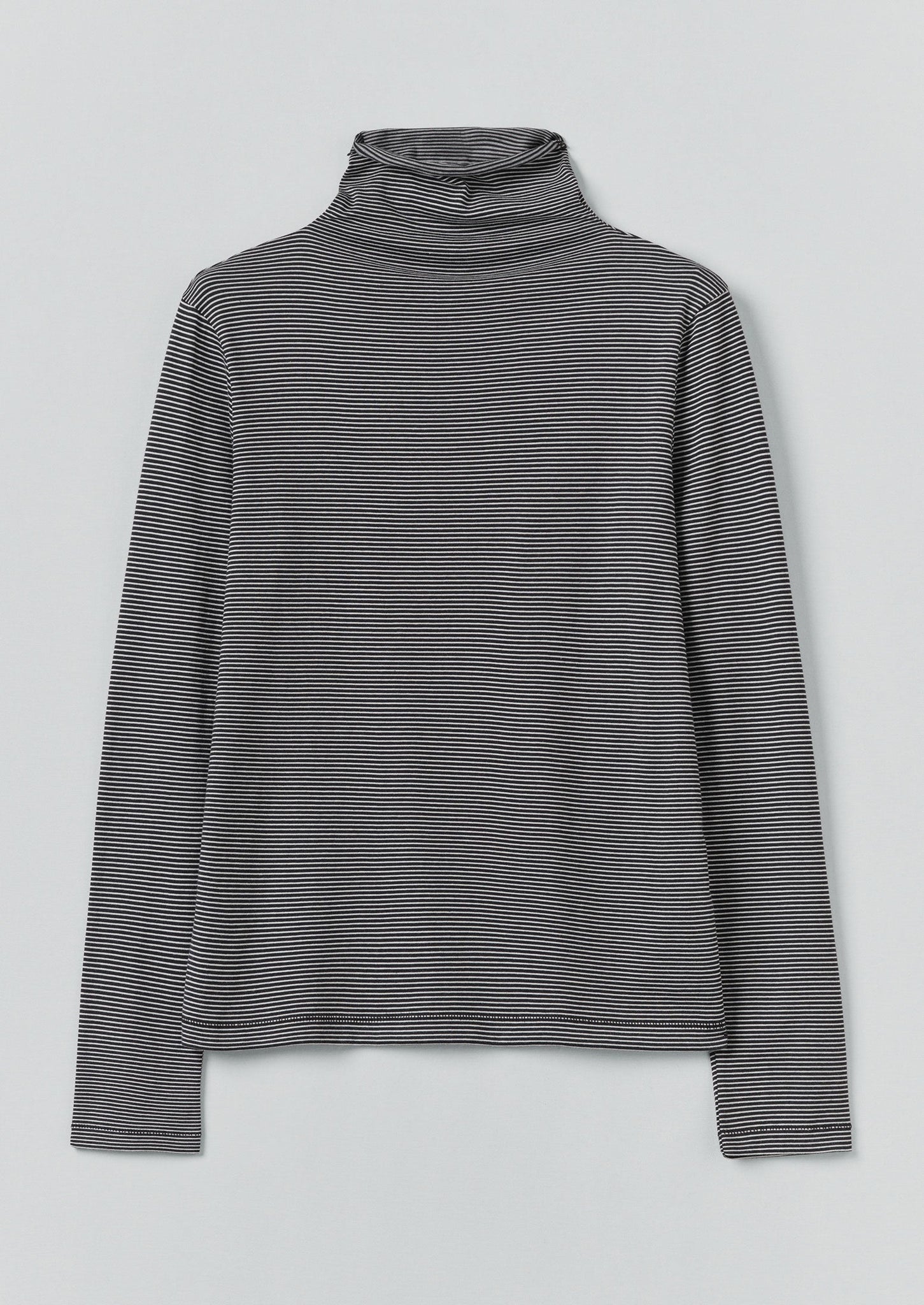 Stripe Cotton High Neck Tee | Dark Navy/Ecru