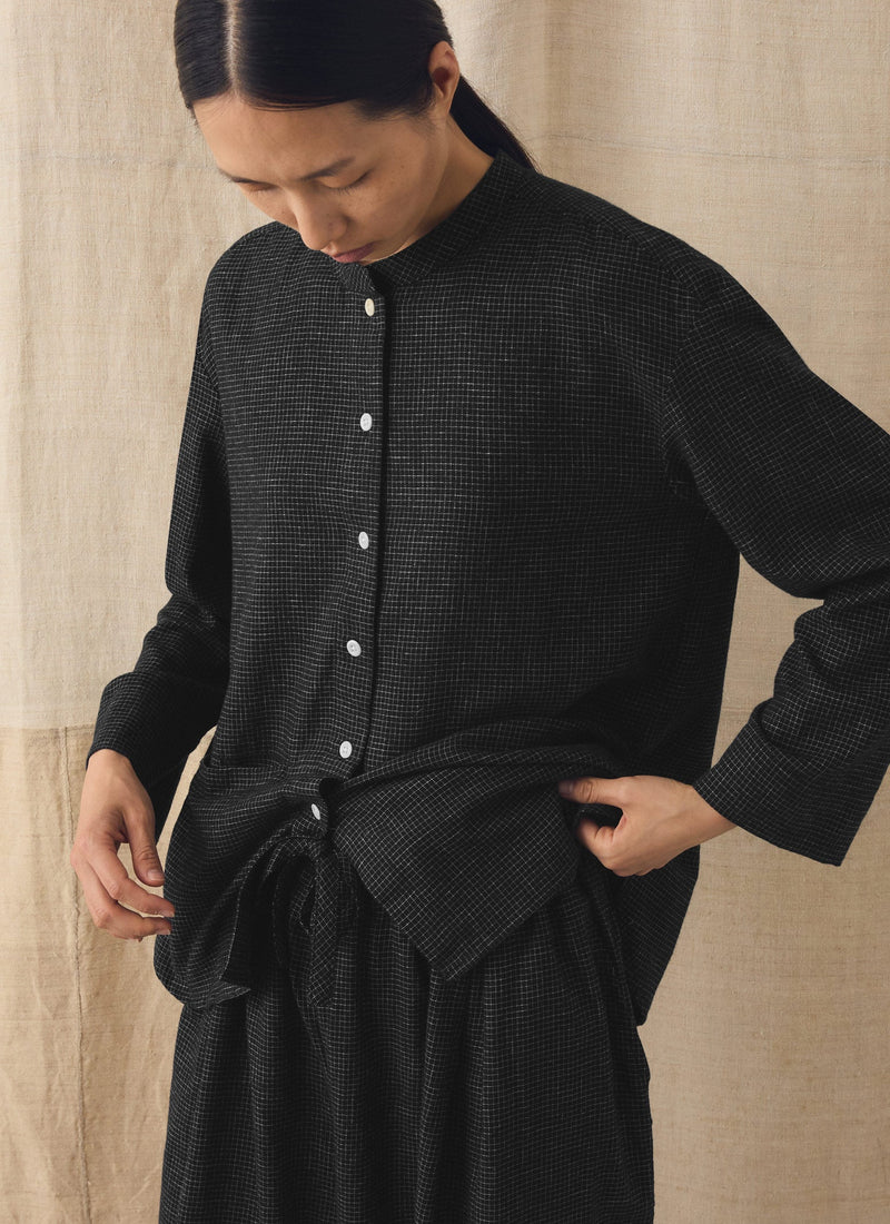 Cotton Cashmere Check Shirt | Black/Ecru