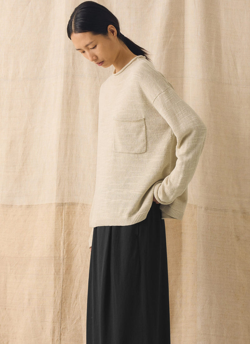 Linen Cotton Fine Knit Sweater | Parchment