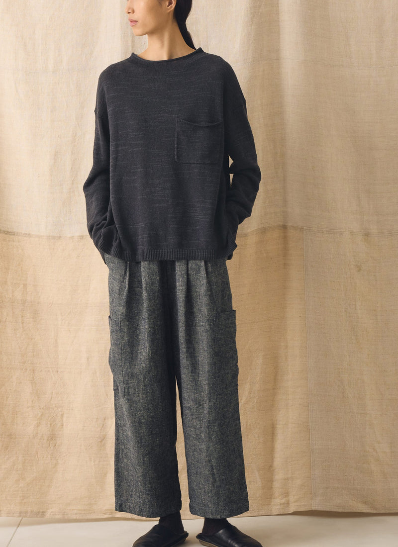 Linen Cotton Fine Knit Sweater | Dark Navy