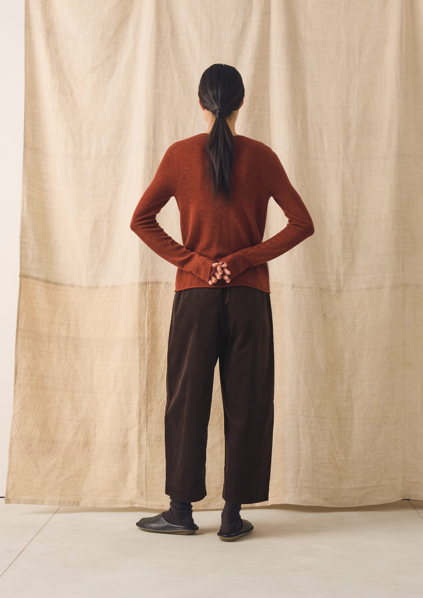 Wool Cashmere Neat Cardigan | Warm Terracotta