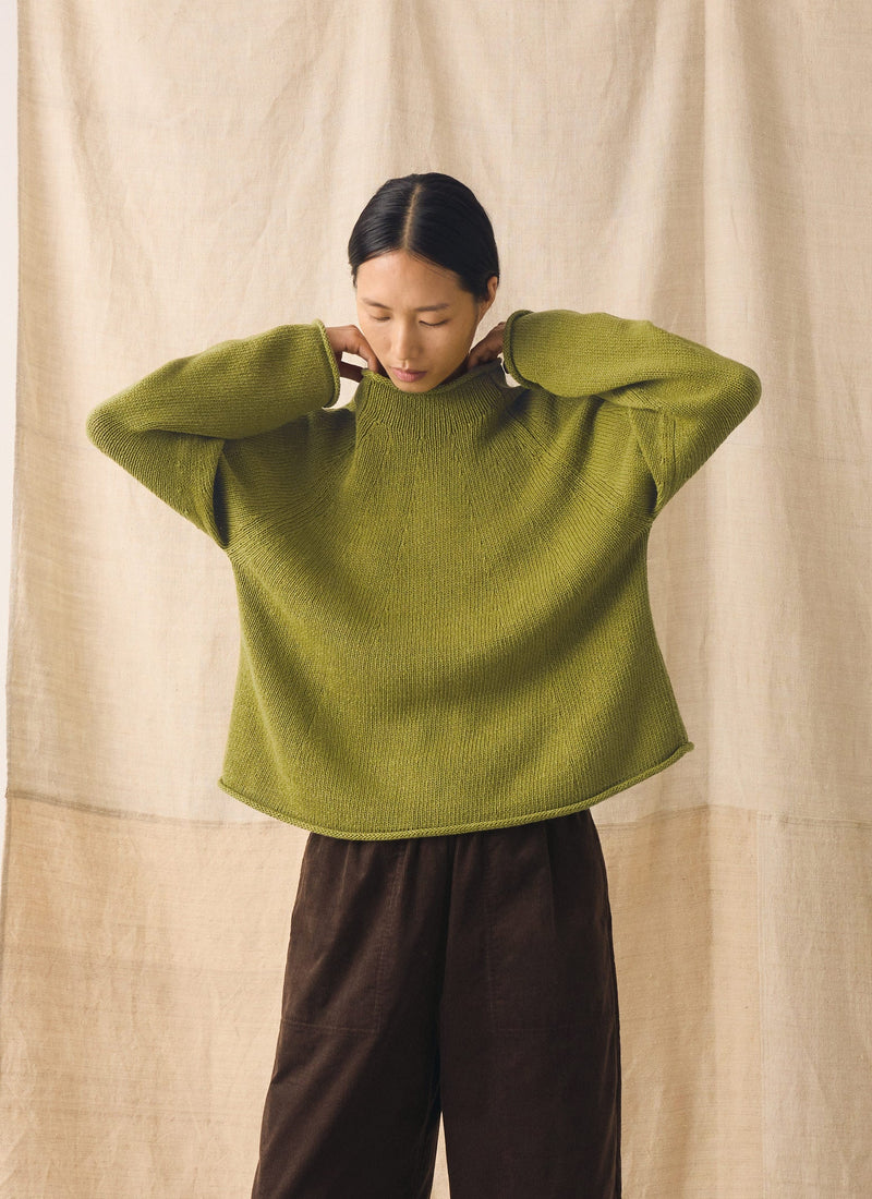 Organic Cotton Linen Easy Sweater | Olivine