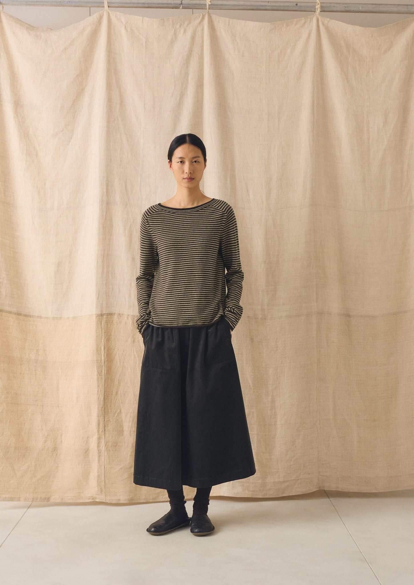 Stripe Wool Cashmere Neat Sweater | Brown Umber/Biscuit