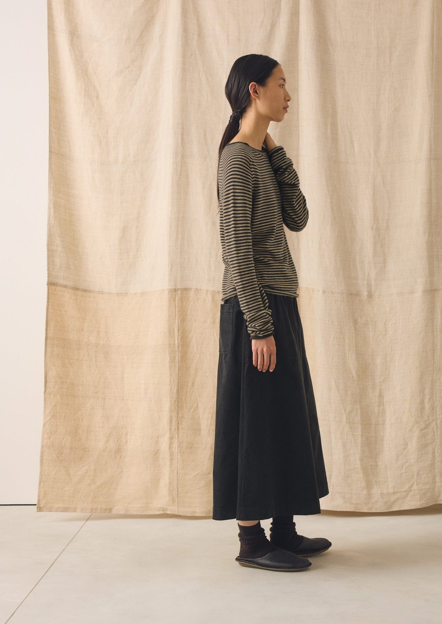 Stripe Wool Cashmere Neat Sweater | Brown Umber/Biscuit