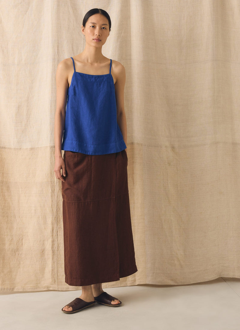 Square Neck Garment Dyed Linen Tank | Carmine Blue