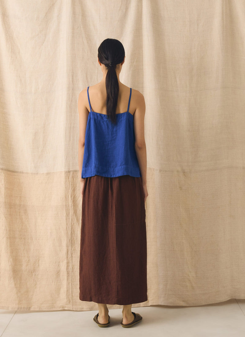Square Neck Garment Dyed Linen Tank | Carmine Blue