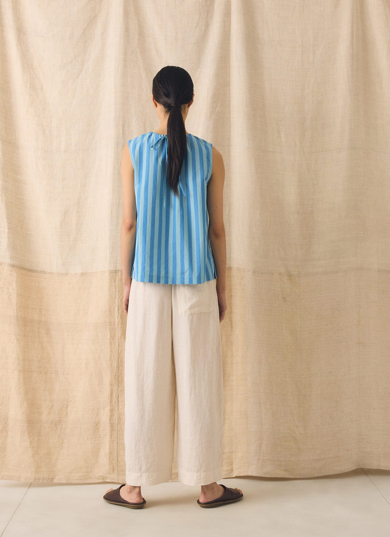 Oyo Stripe Gathered Cotton Tank | Aqua/Cornflower