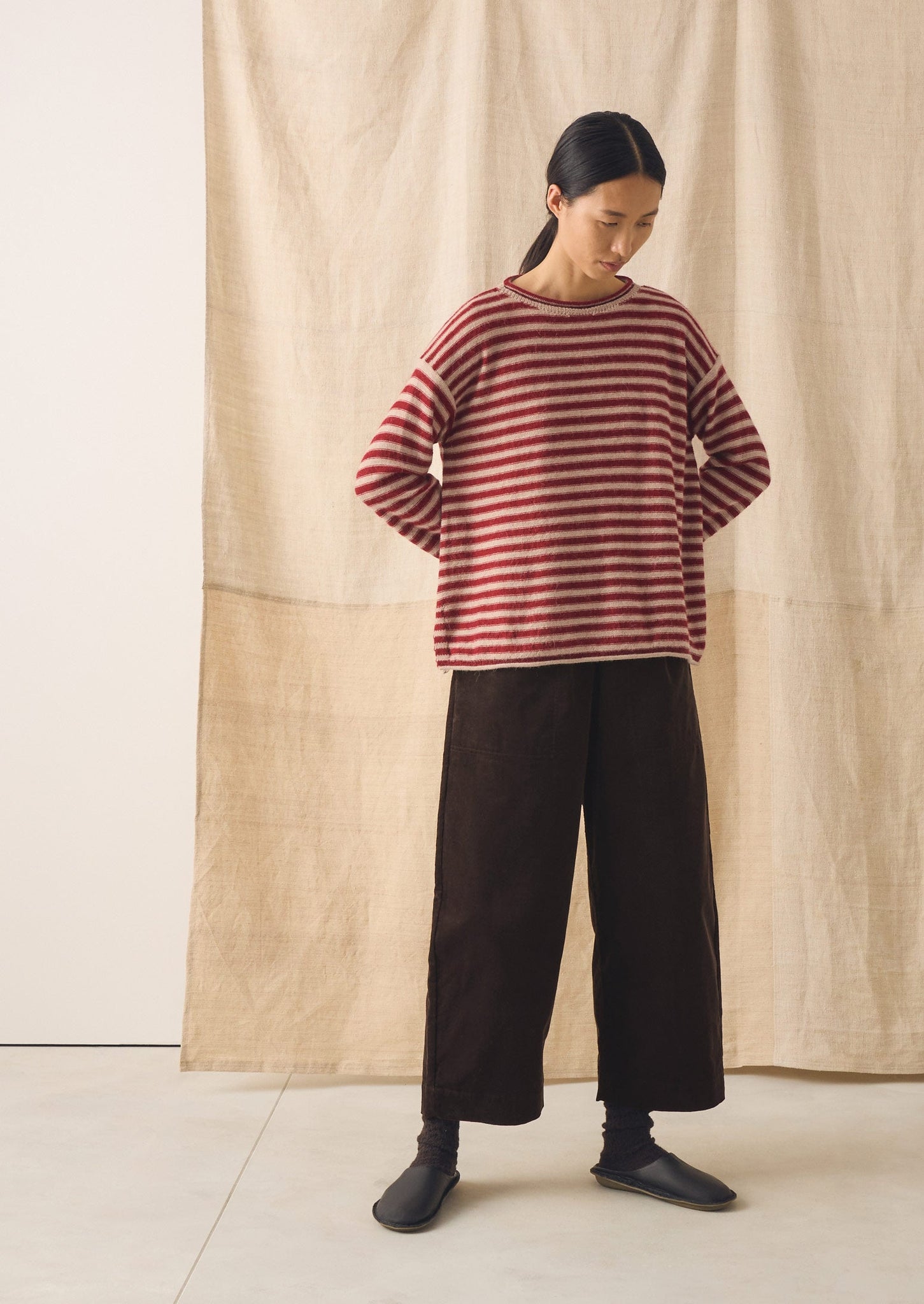 Stripe Alpaca Wool Sweater | Oatmeal/Red