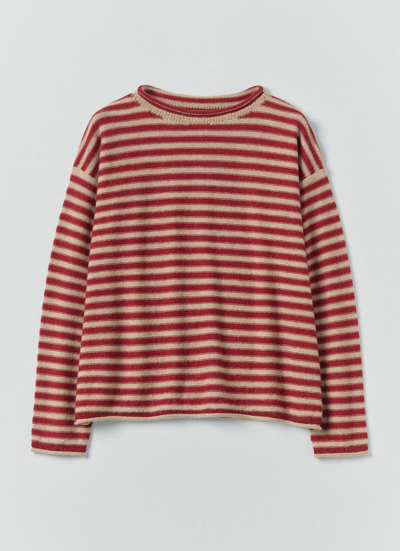 Stripe Lofty Alpaca Wool Sweater | Oatmeal/Red