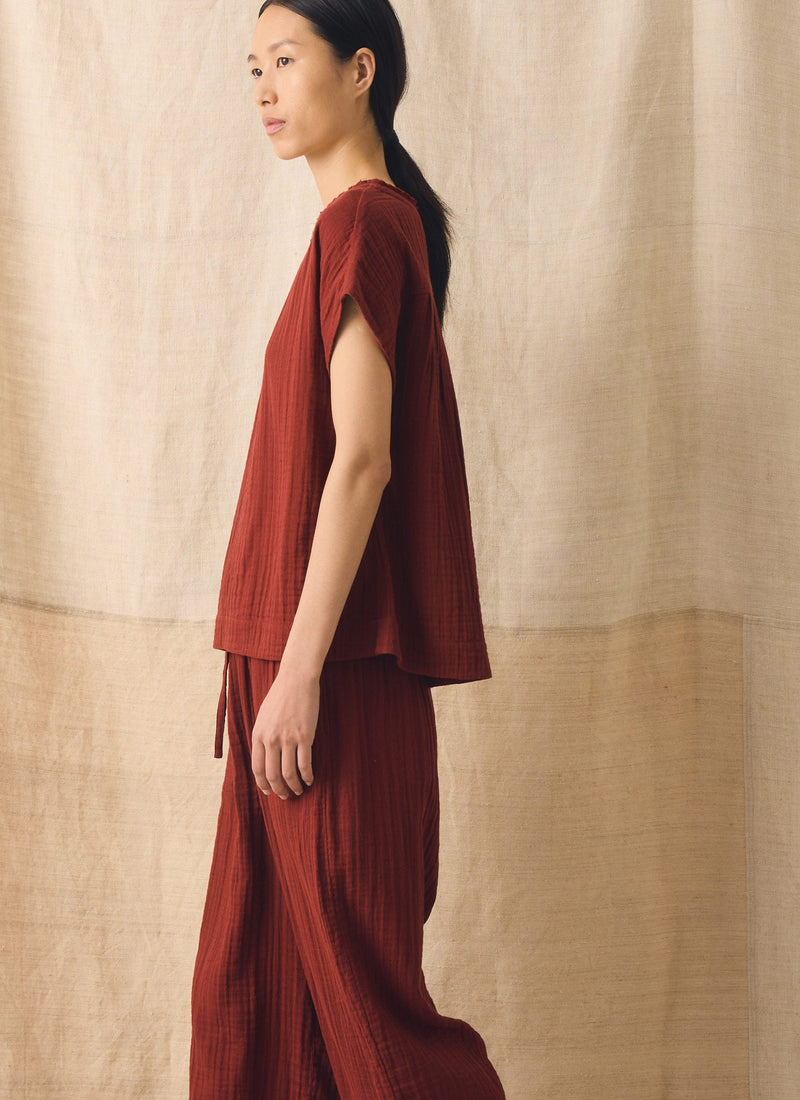 Crinkle Cotton Gauze Top | Tomato Red