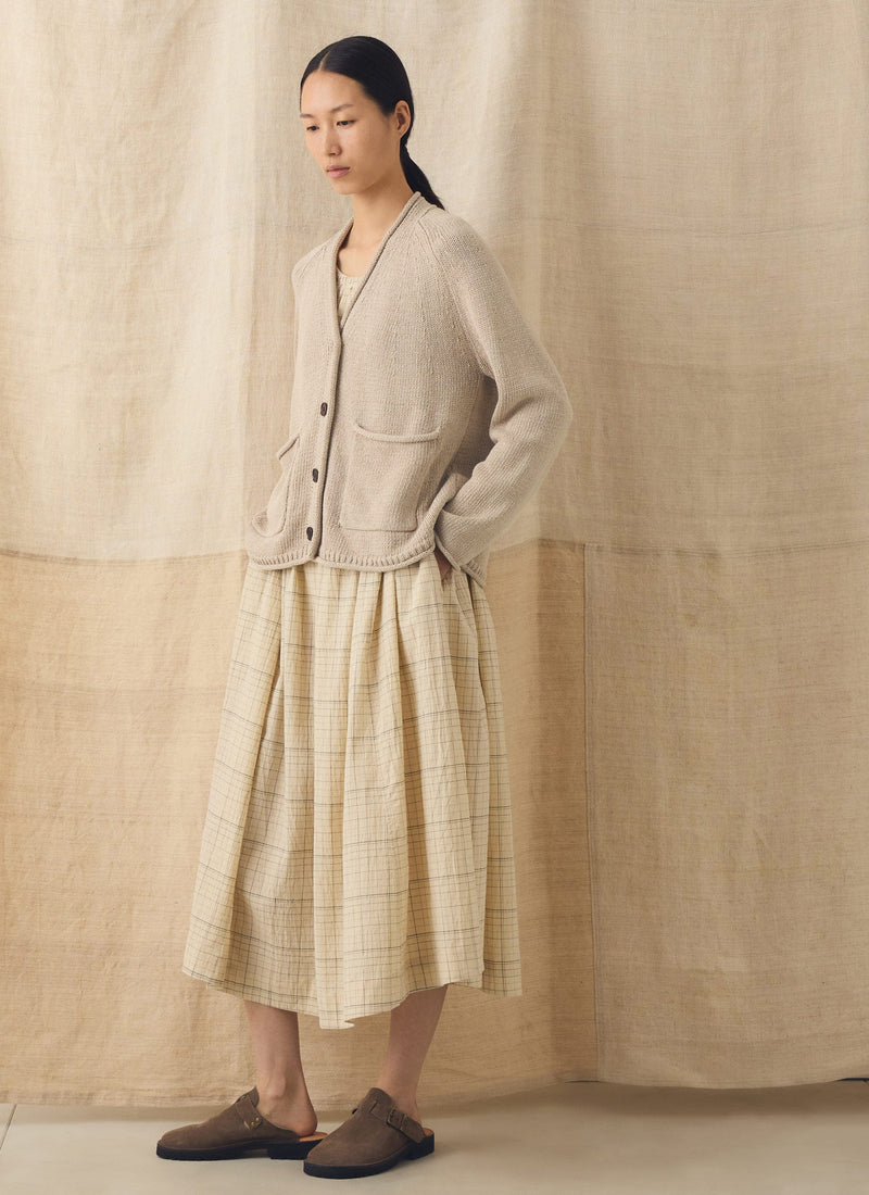 Cotton Linen V Neck Cardigan | Putty