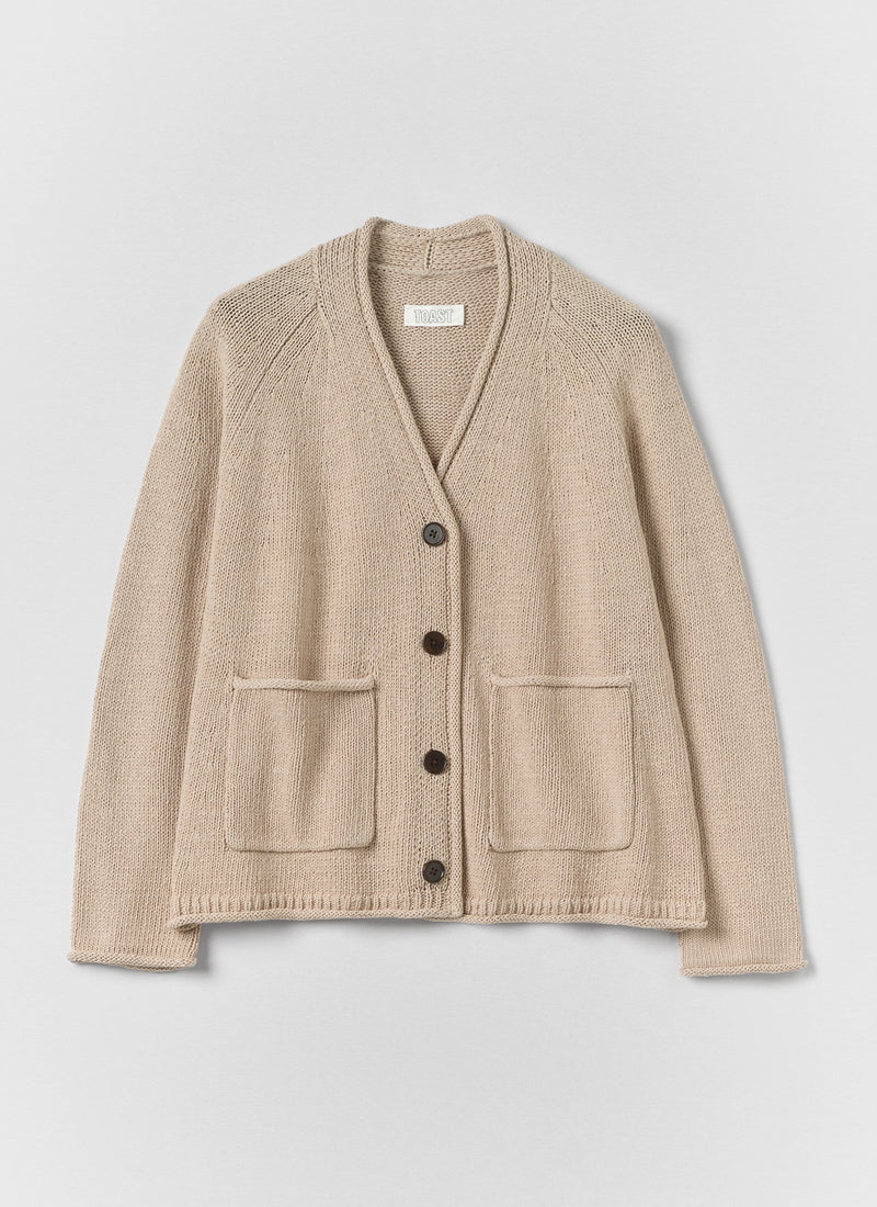 Cotton Linen V Neck Cardigan | Putty
