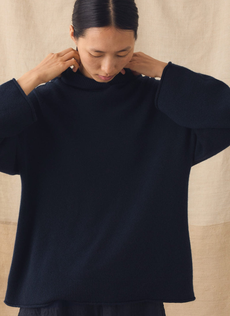 Wool Cashmere Hooded Sweater | Ink Blue