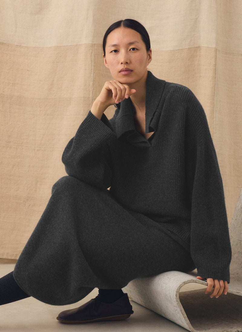 Ribbed Wool Cashmere Sweater | Charcoal