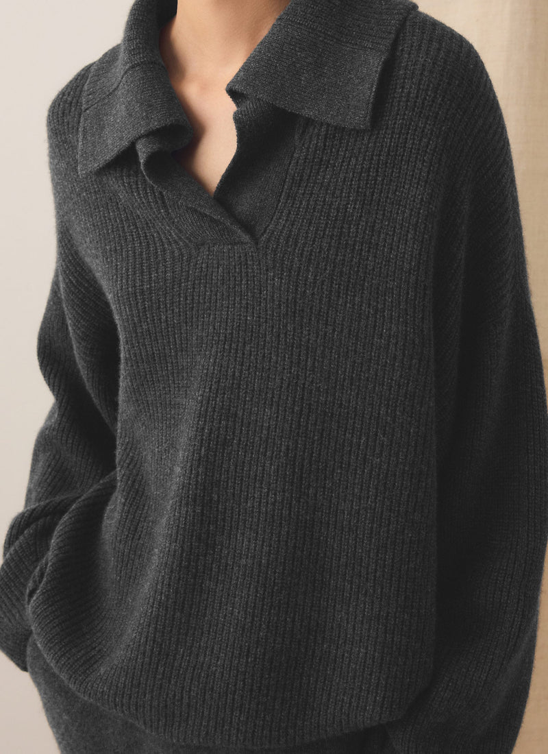 Ribbed Wool Cashmere Sweater | Charcoal