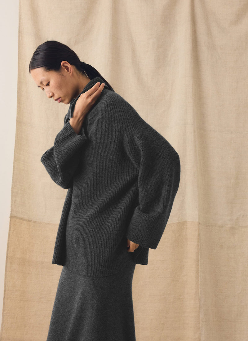 Ribbed Wool Cashmere Sweater | Charcoal
