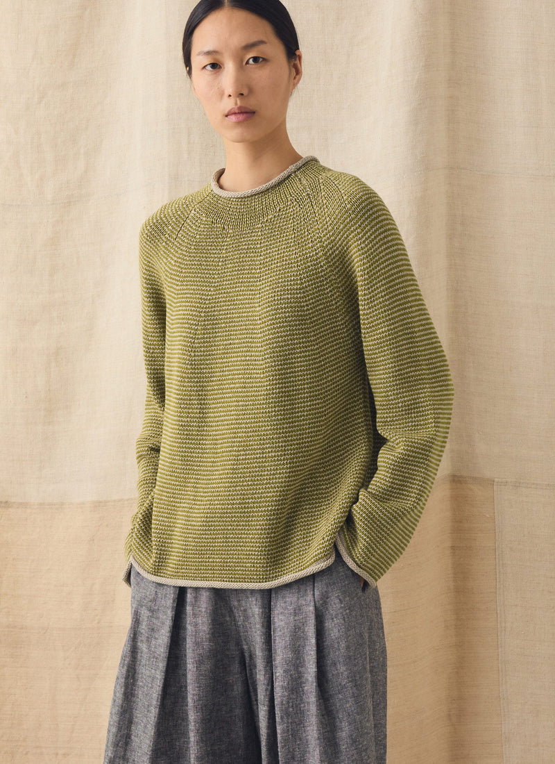 Stripe Linen Cotton Sweater | Olivine/Putty