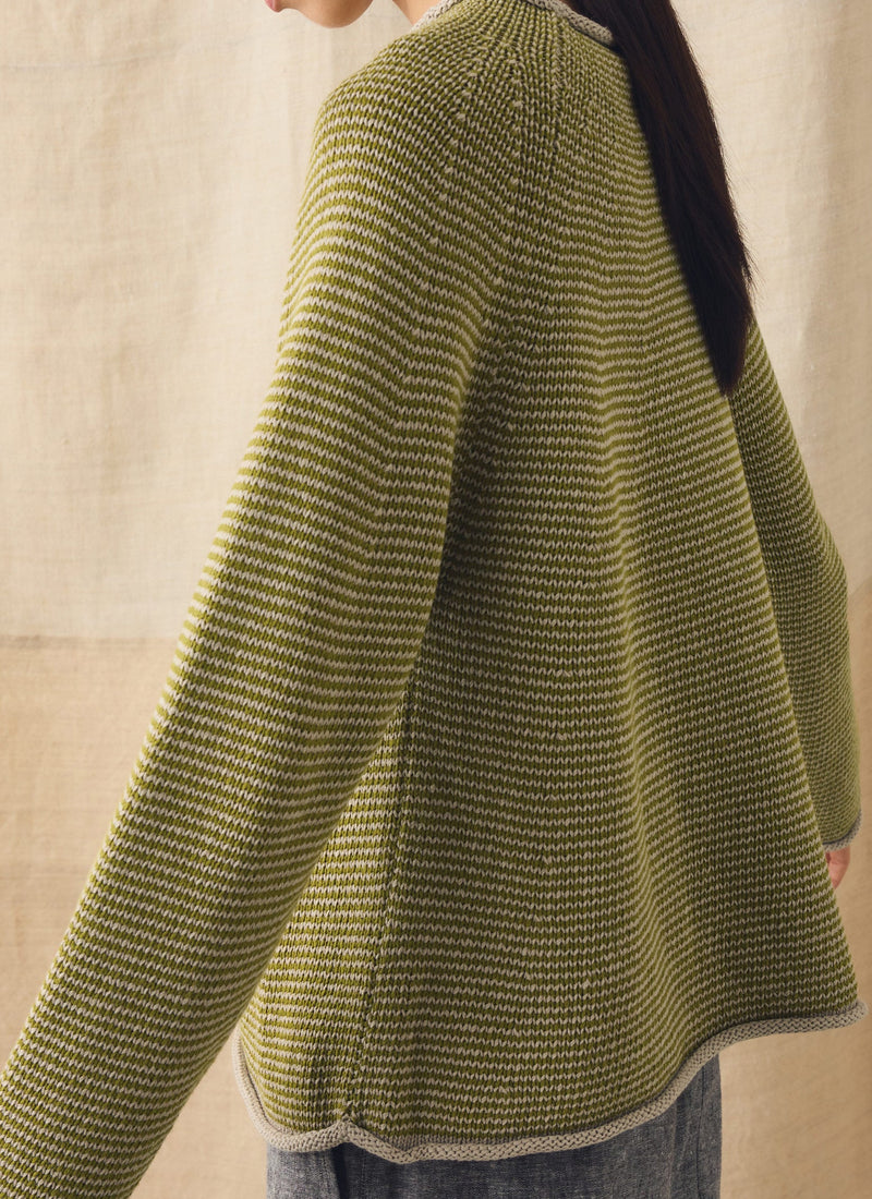 Stripe Linen Cotton Sweater | Olivine/Putty