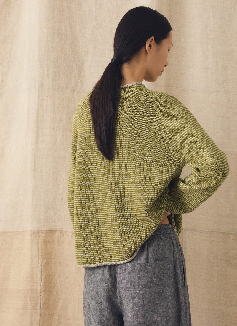 Stripe Linen Cotton Sweater | Olivine/Putty