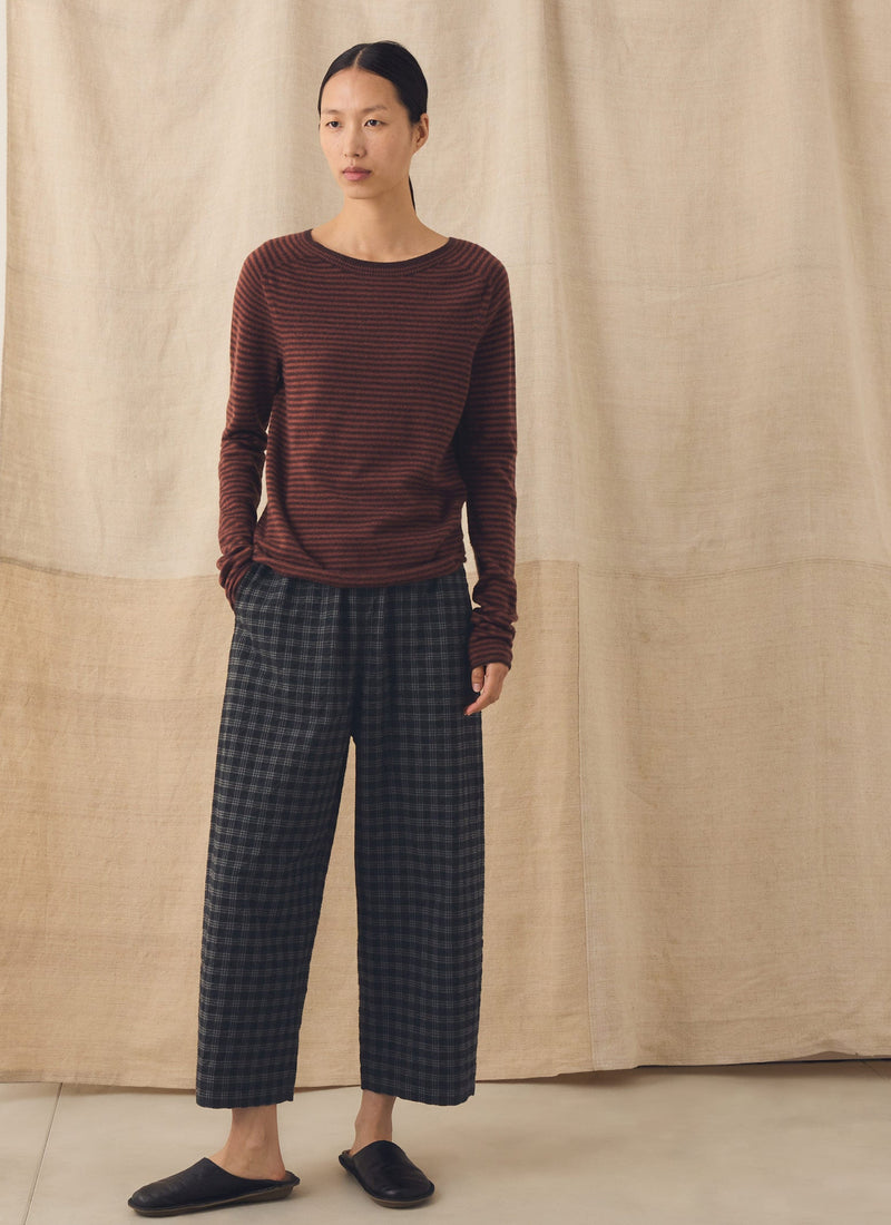 Stripe Wool Cashmere Neat Sweater | Burgundy/Bordeaux