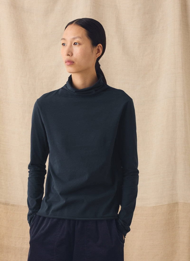High Neck Soft Cotton Tee | Midnight