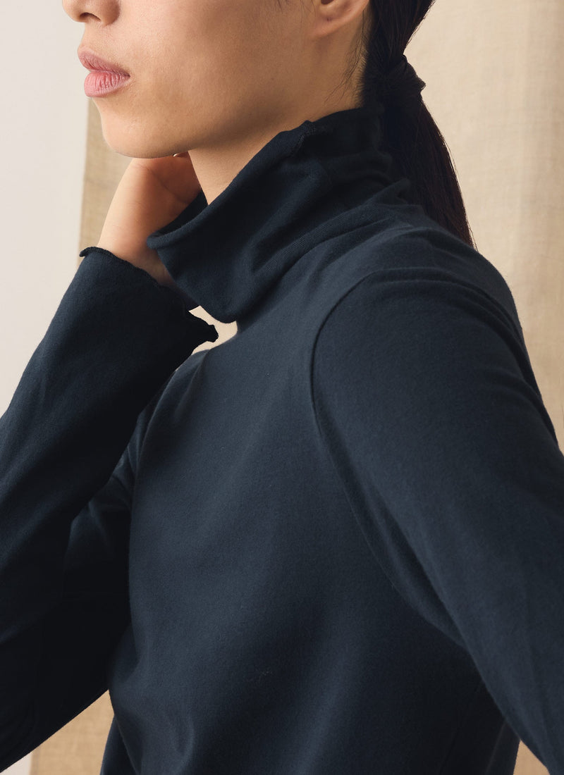 High Neck Soft Cotton Tee | Midnight