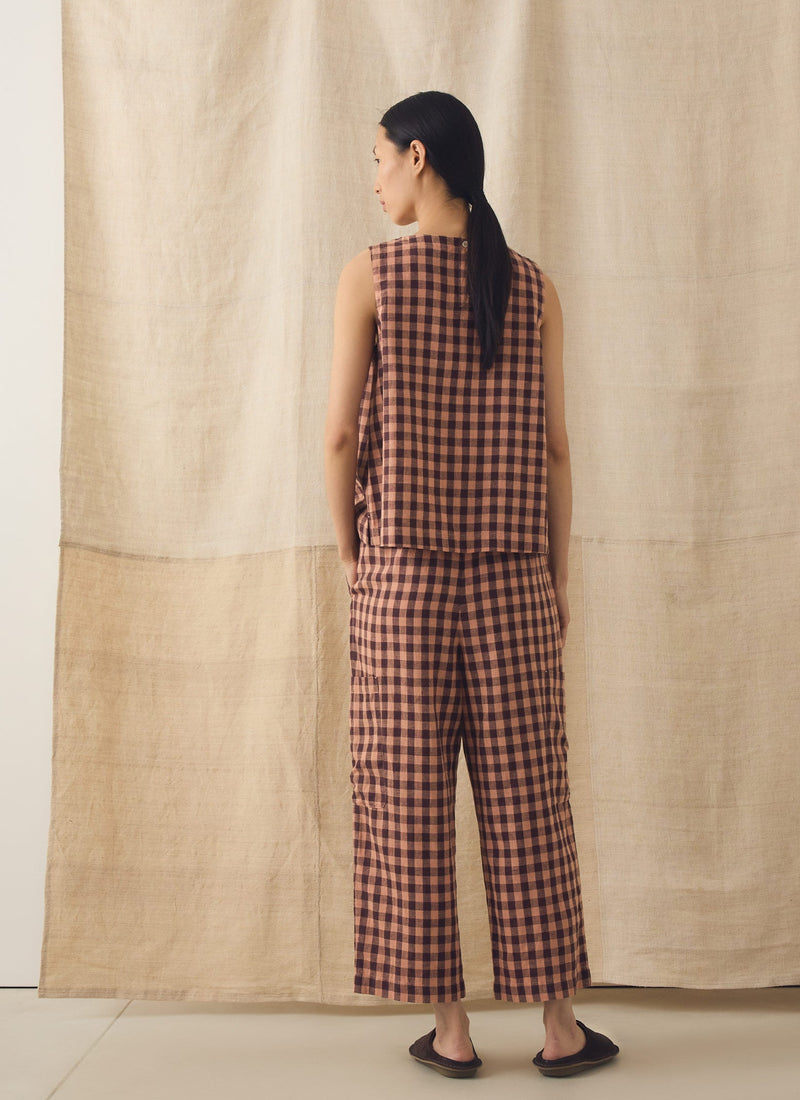 Gingham Linen Cotton Tank Top | Rosewood