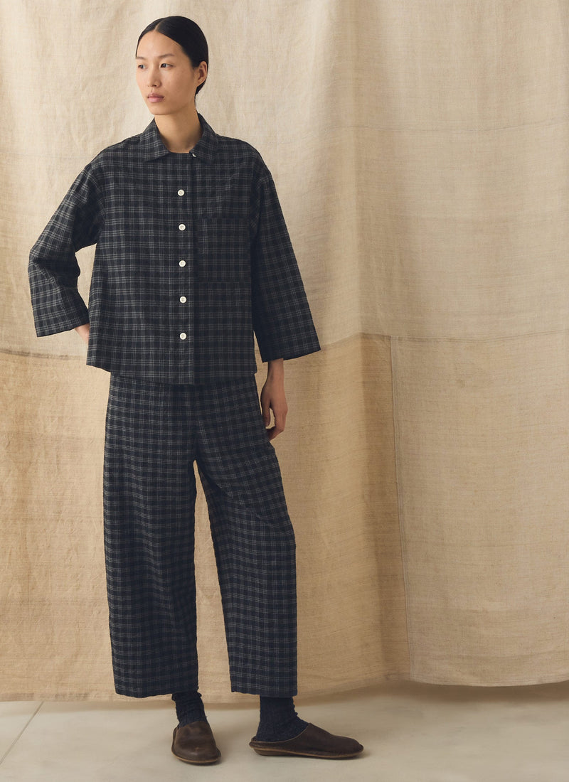 Check Cotton Wool Pyjama Shirt | Dark Charcoal/Black